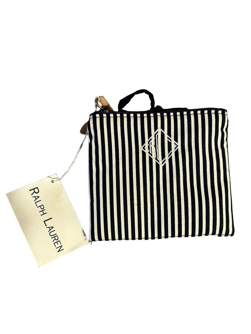 Vintage Ralph Lauren RL Monogram Black Cream Stripe‎ Fold Travel Organizer Pouch